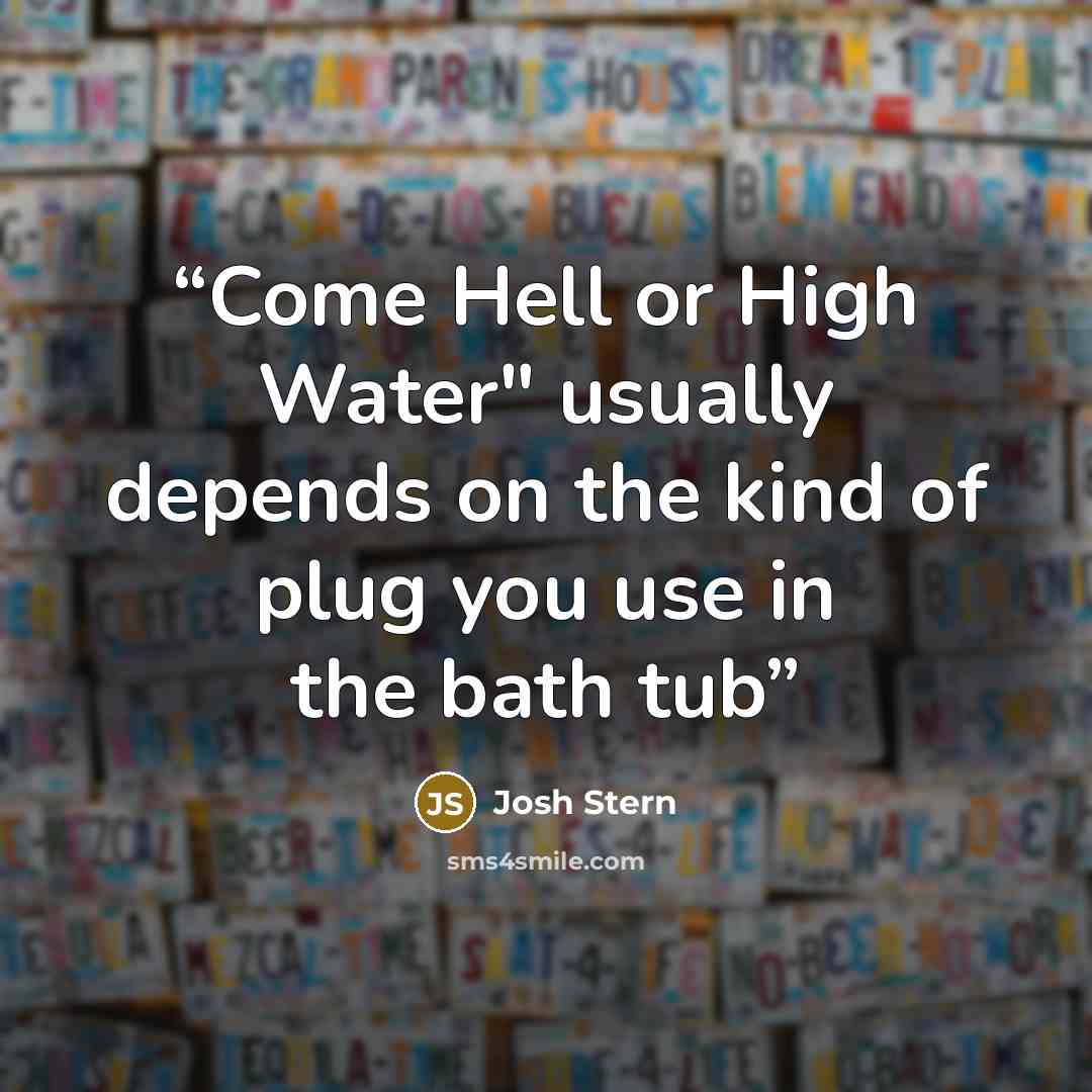 “Come Hell or High Water" usually depends on the kind of plug you use in the bath tub” quote by Josh Stern