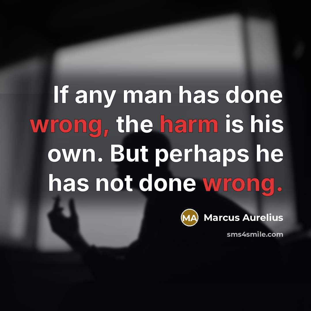 “If any man has done wrong, the harm is his own. But perhaps he has not done wrong.” quote by Marcus Aurelius