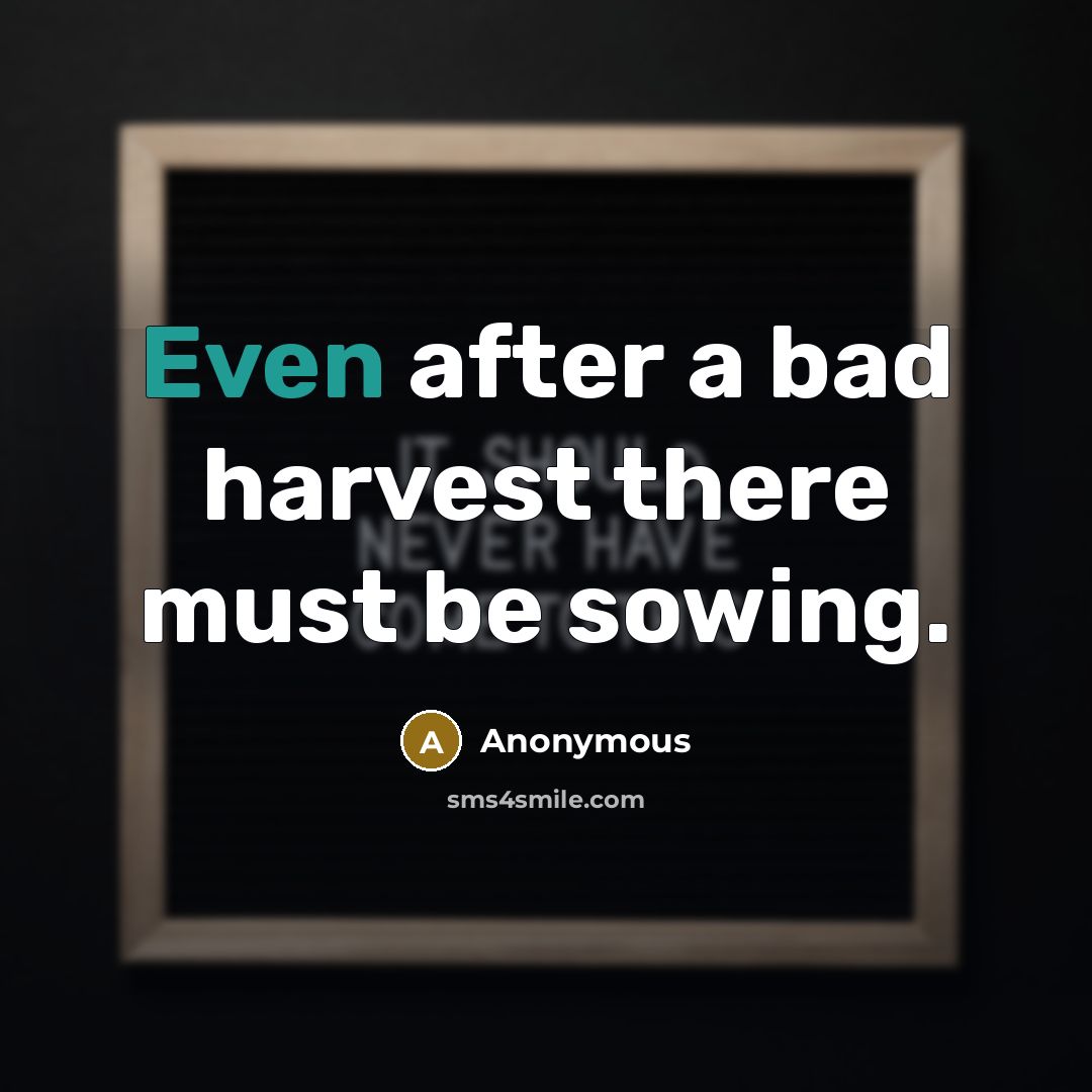 “Even after a bad harvest there must be sowing.” quote by Anonymous