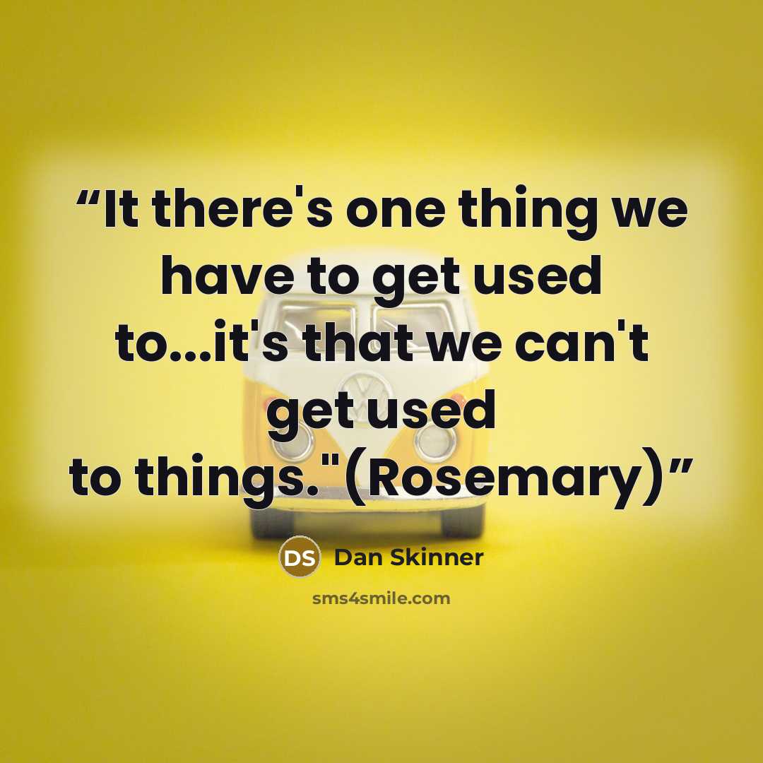 “It there's one thing we have to get used to...it's that we can't get used to things."(Rosemary)” quote by Dan Skinner