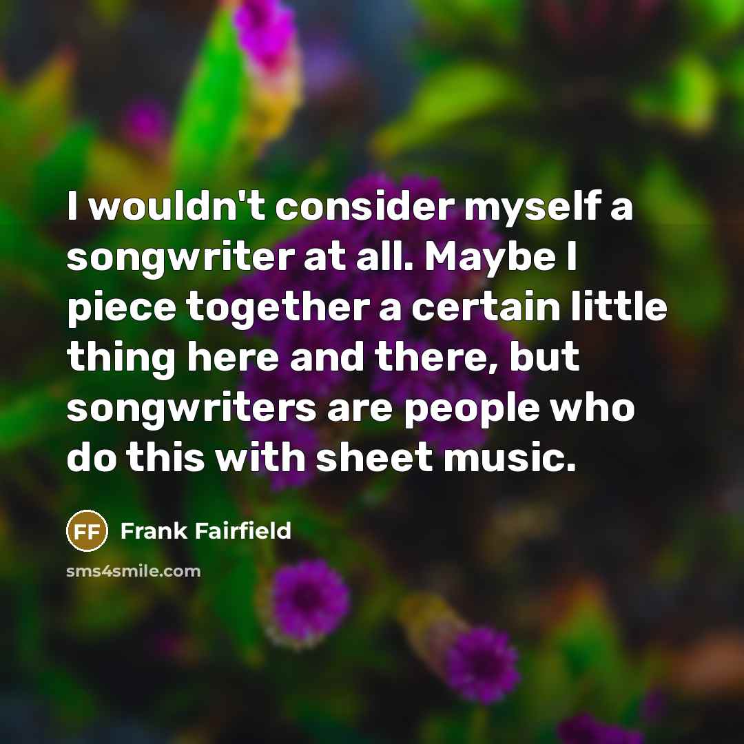“I wouldn't consider myself a songwriter at all. Maybe I piece together a certain little thing here and there, but songwriters are people who do this with sheet music.” quote by Frank Fairfield