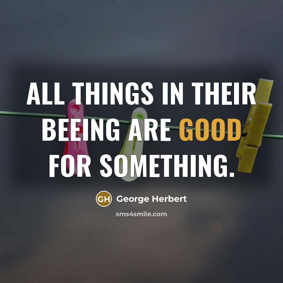 “All things in their beeing are good for something.” quote by George Herbert