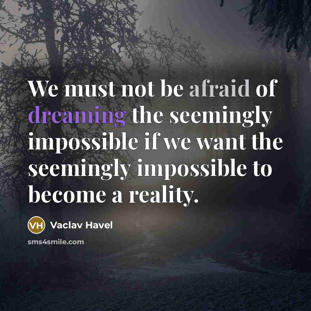 “We must not be afraid of dreaming the seemingly impossible if we want the seemingly impossible to become a reality.” quote by Vaclav Havel