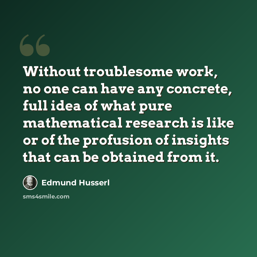 “Without troublesome work, no one can have any concrete, full idea of what pure mathematical research is like or of the profusion of insights that can be obtained from it.” quote by Edmund Husserl