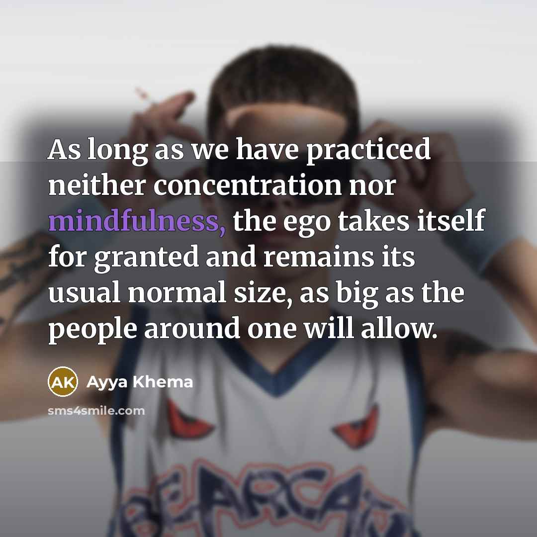 “As long as we have practiced neither concentration nor mindfulness, the ego takes itself for granted and remains its usual normal size, as big as the people around one will allow.” quote by Ayya Khema