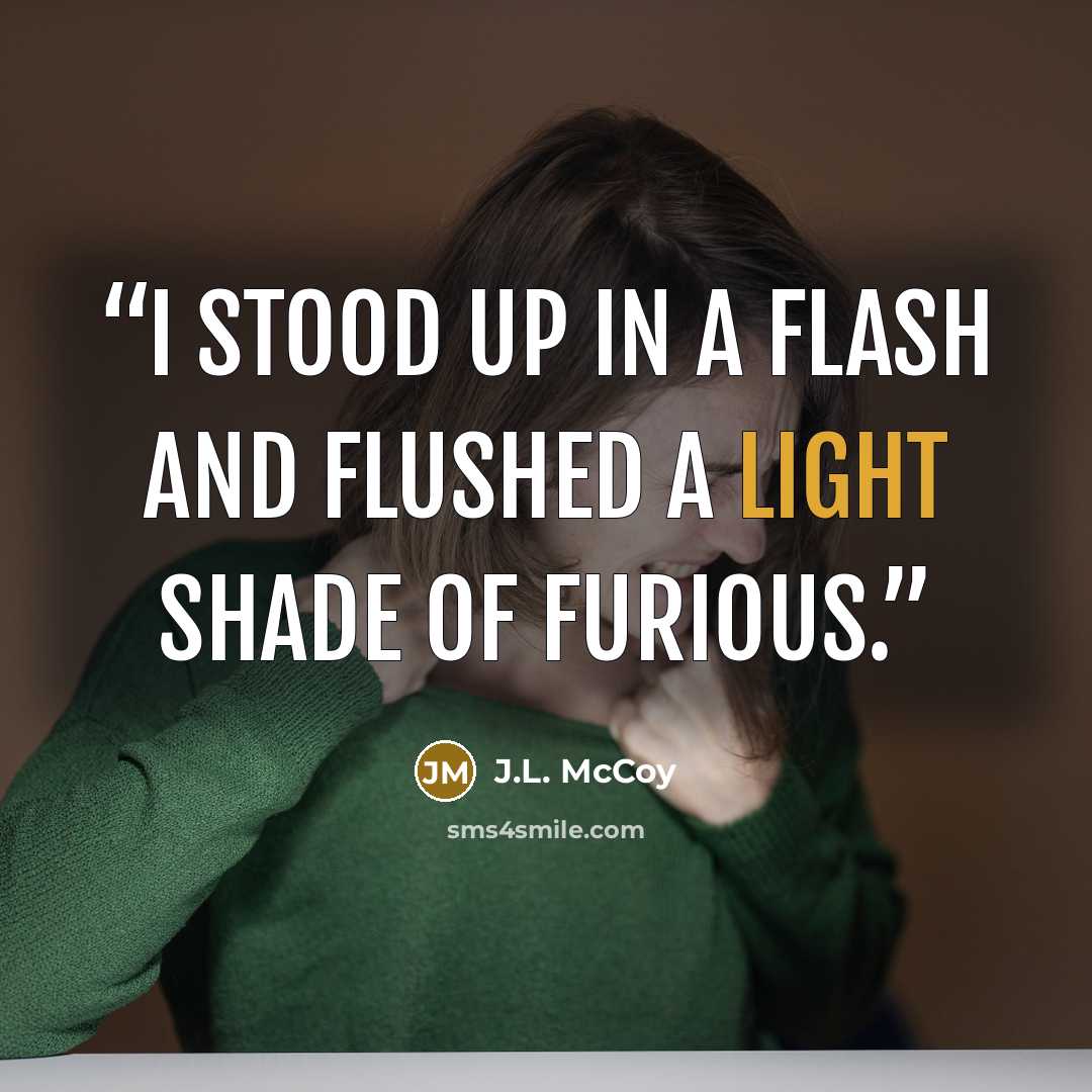“I stood up in a flash and flushed a light shade of furious.” quote by J.L. McCoy