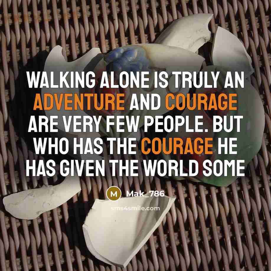 “Walking alone is truly an adventure and courage are very few people. But who has the courage he has given the world some” quote by Mak_786