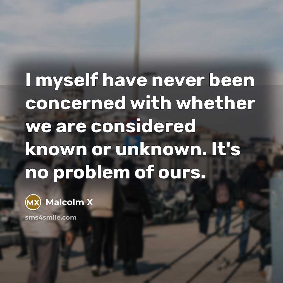 “I myself have never been concerned with whether we are considered known or unknown. It's no problem of ours.” quote by Malcolm X