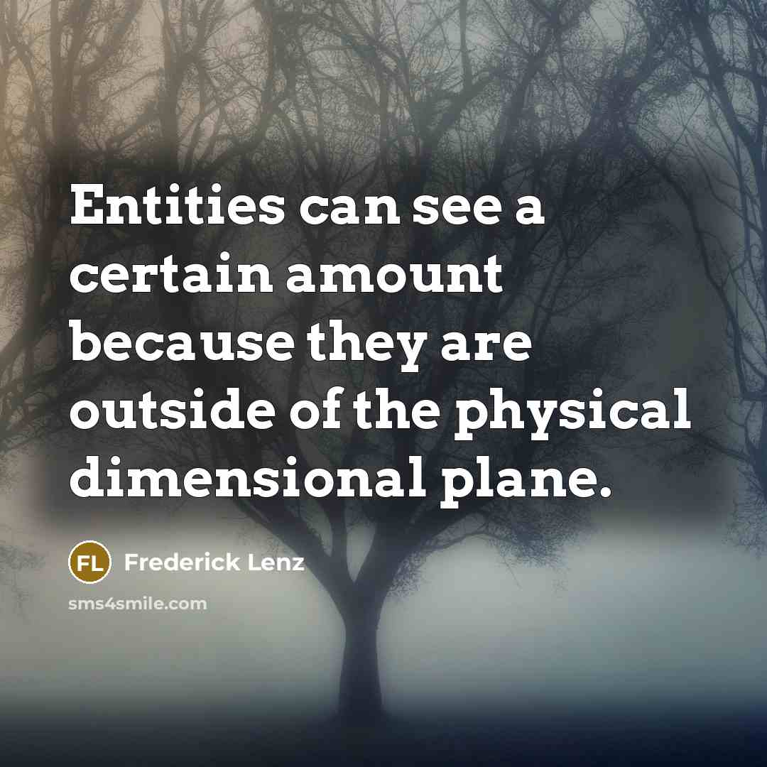 “Entities can see a certain amount because they are outside of the physical dimensional plane.” quote by Frederick Lenz