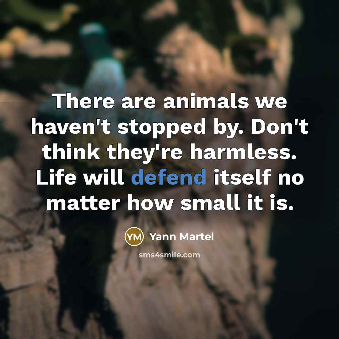 “There are animals we haven't stopped by. Don't think they're harmless. Life will defend itself no matter how small it is.” quote by Yann Martel