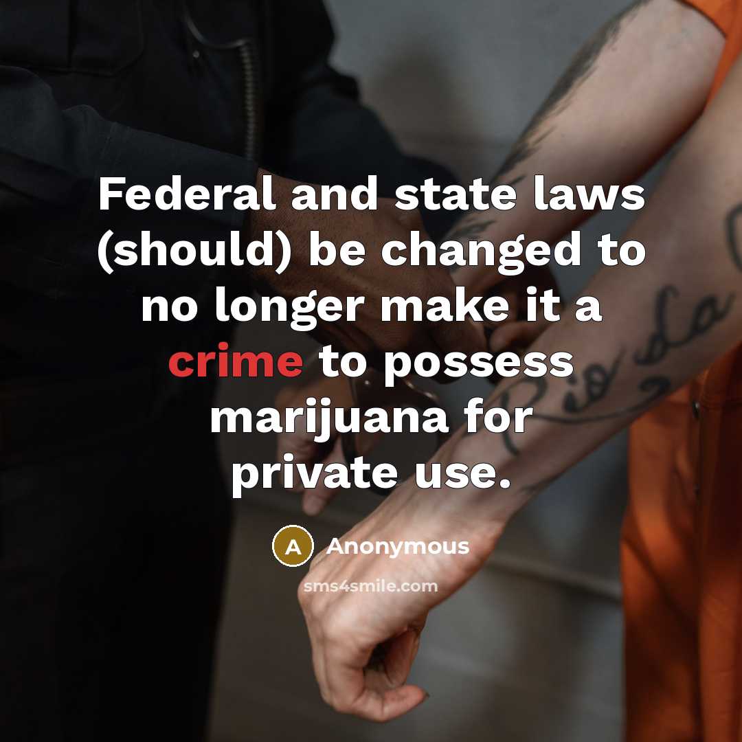 “Federal and state laws (should) be changed to no longer make it a crime to possess marijuana for private use.” quote by Anonymous