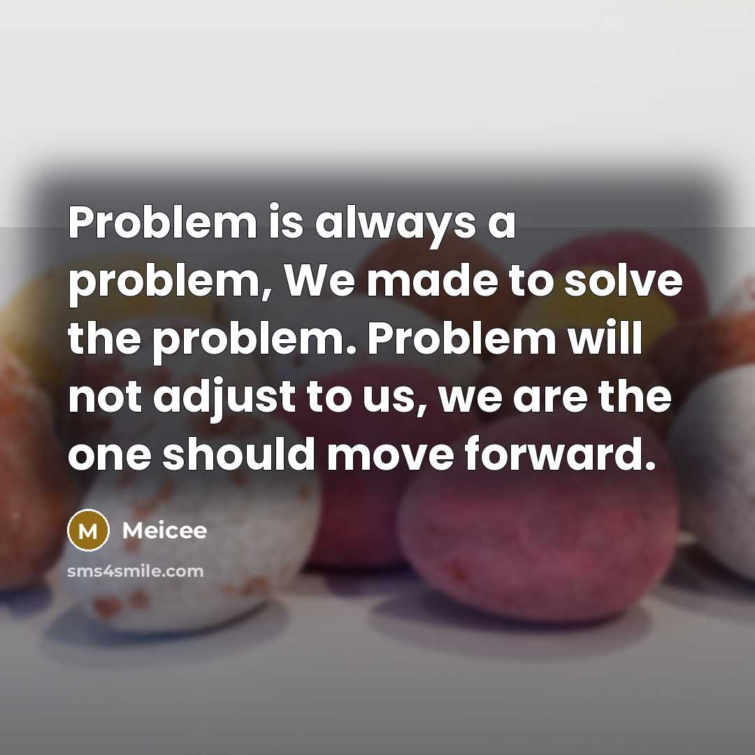 “Problem is always a problem, We made to solve the problem. Problem will not adjust to us, we are the one should move forward.” quote by Meicee