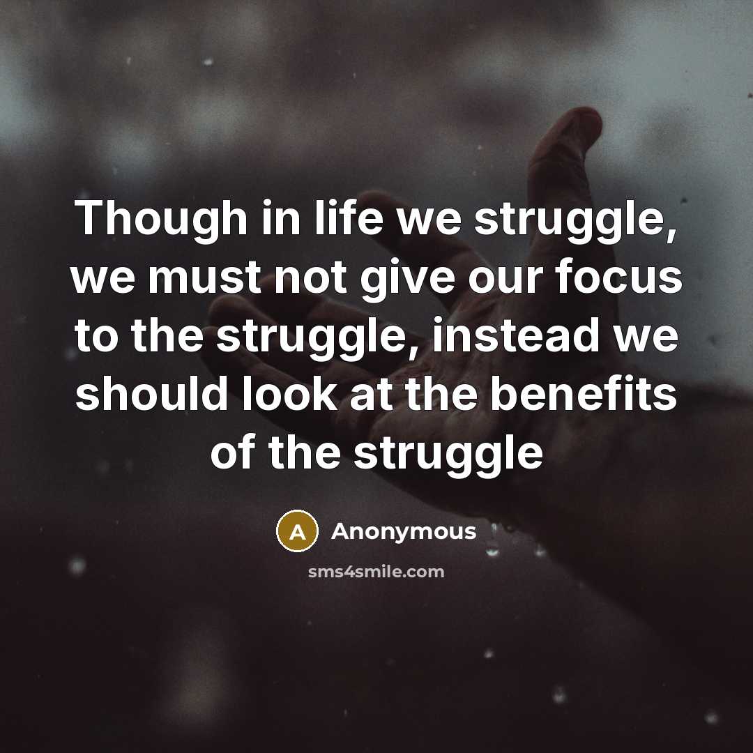 “Though in life we struggle, we must not give our focus to the struggle, instead we should look at the benefits of the struggle” quote by Anonymous