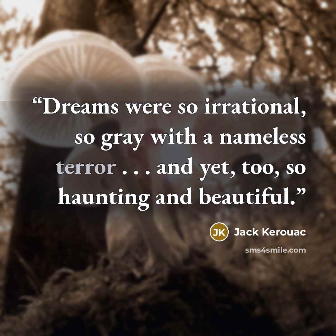 “Dreams were so irrational, so gray with a nameless terror . . . and yet, too, so haunting and beautiful.” quote by Jack Kerouac