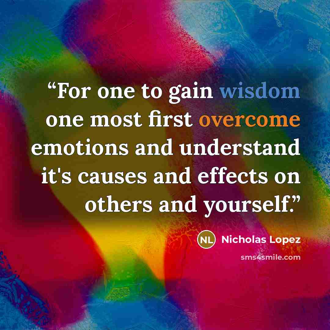 “For one to gain wisdom one most first overcome emotions and understand it's causes and effects on others and yourself.” quote by Nicholas Lopez