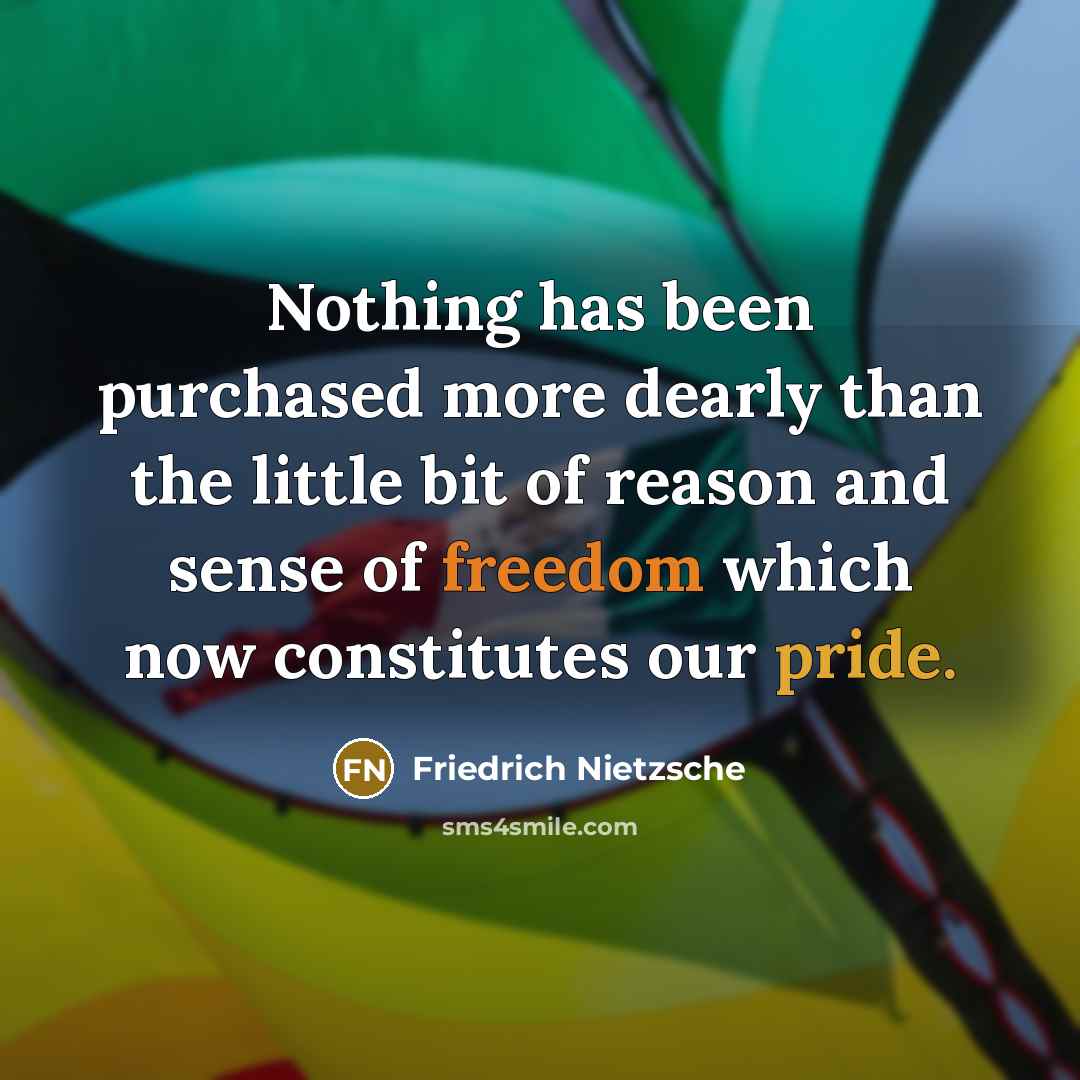 “Nothing has been purchased more dearly than the little bit of reason and sense of freedom which now constitutes our pride.” quote by Friedrich Nietzsche