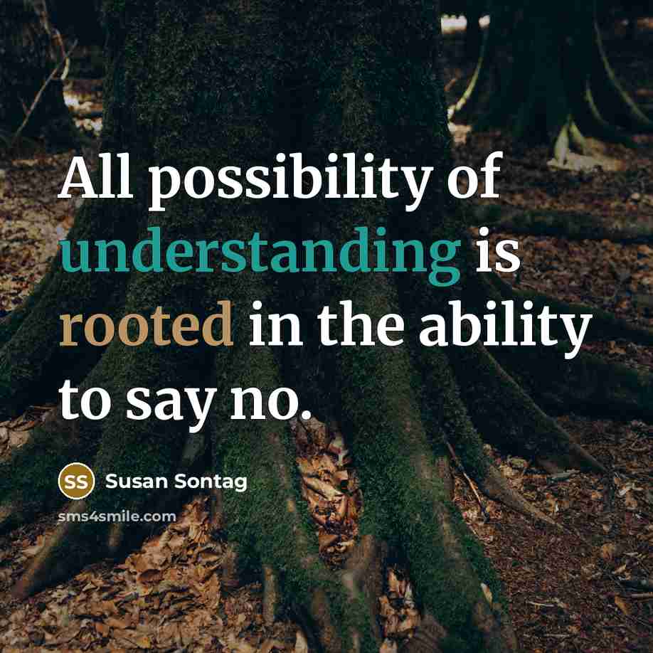 “All possibility of understanding is rooted in the ability to say no.” quote by Susan Sontag