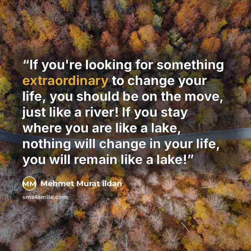 “If you're looking for something extraordinary to change your life, you should be on the move, just like a river! If you stay where you are like a lake, nothing will change in your life, you will remain like a lake!” quote by Mehmet Murat ildan