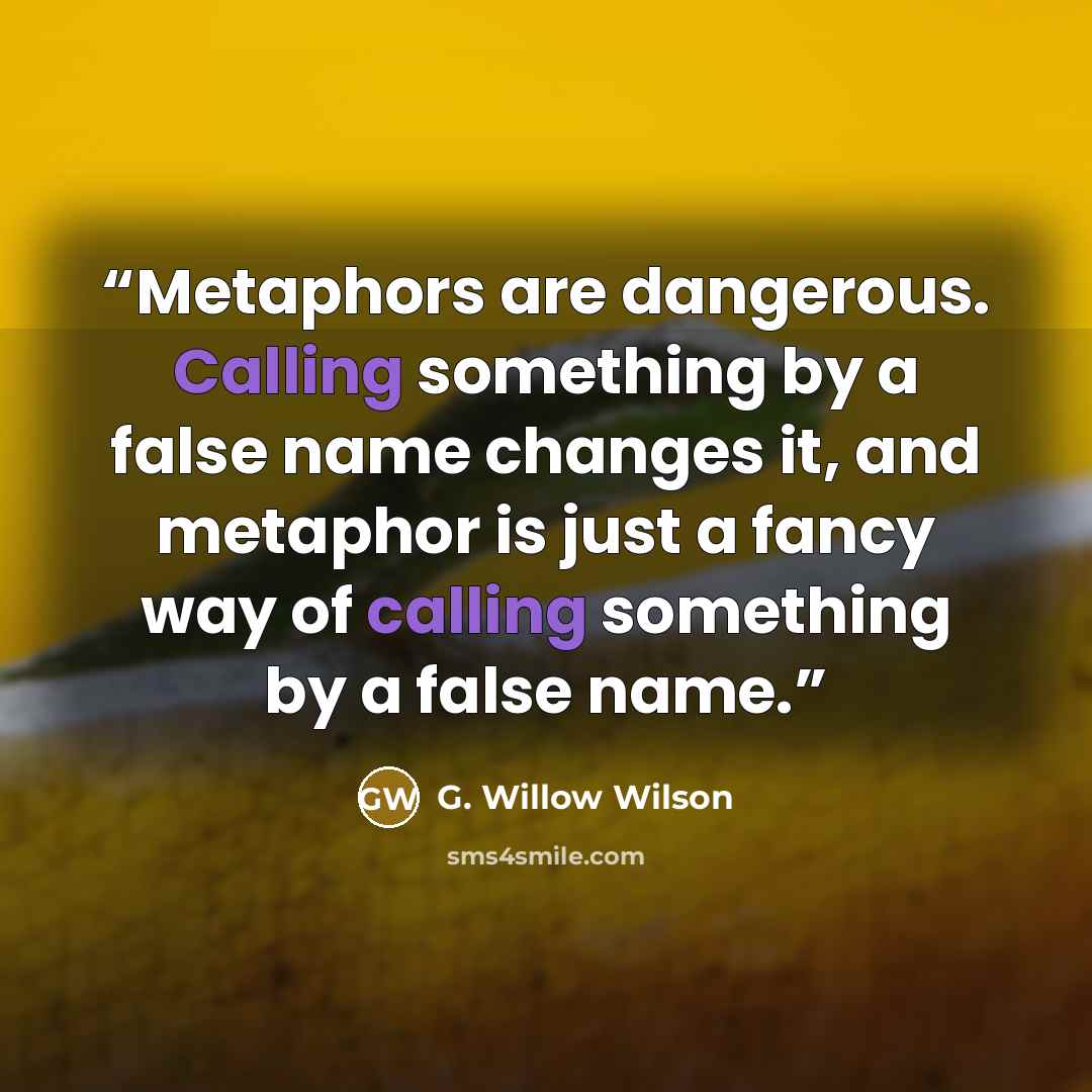 “Metaphors are dangerous. Calling something by a false name changes it, and metaphor is just a fancy way of calling something by a false name.” quote by G. Willow Wilson