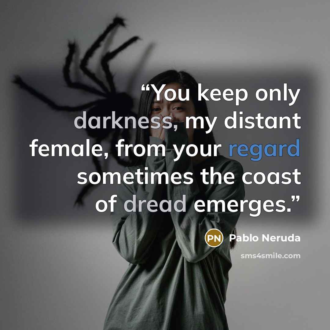 “You keep only darkness, my distant female, from your regard sometimes the coast of dread emerges.” quote by Pablo Neruda