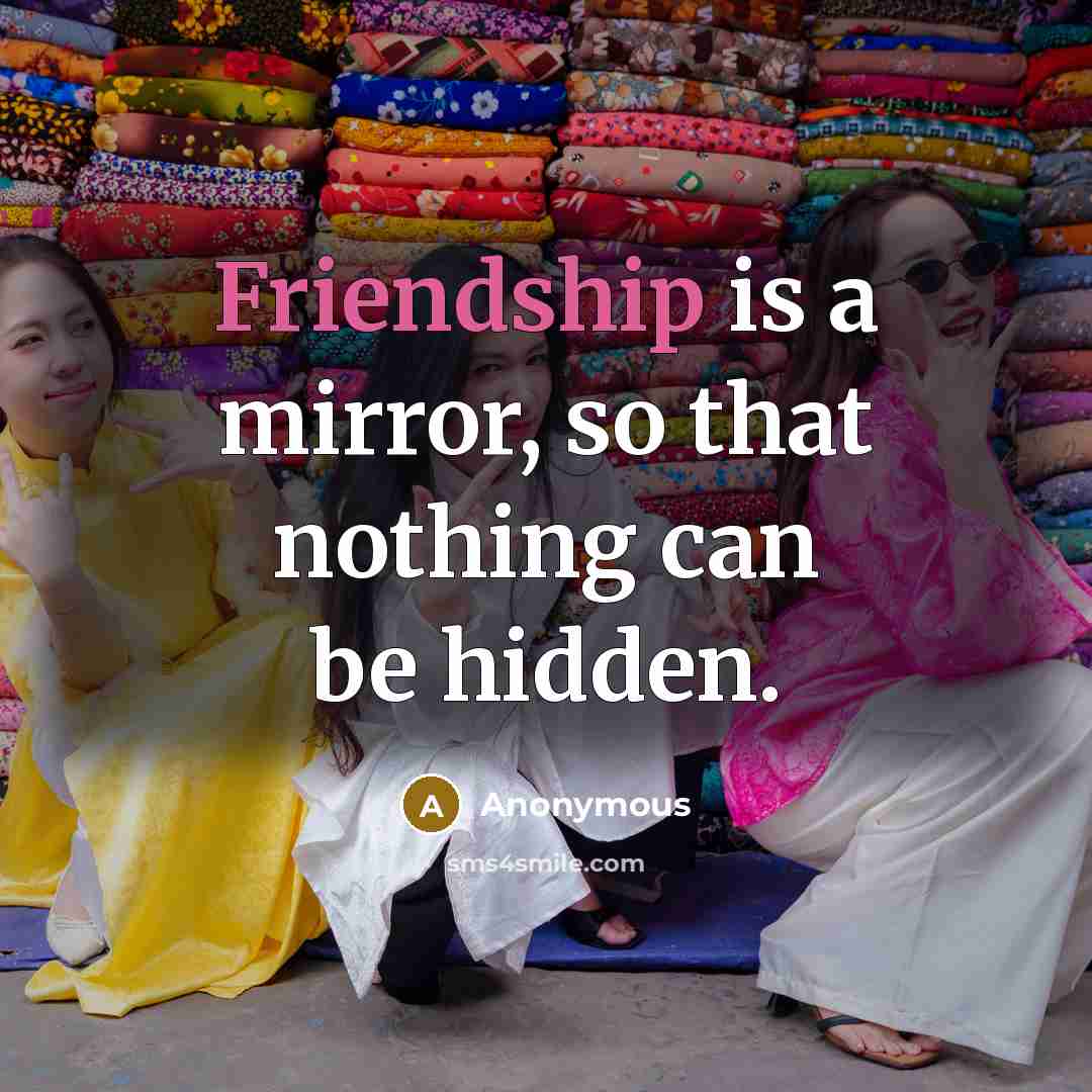 “Friendship is a mirror, so that nothing can be hidden.” quote by Anonymous