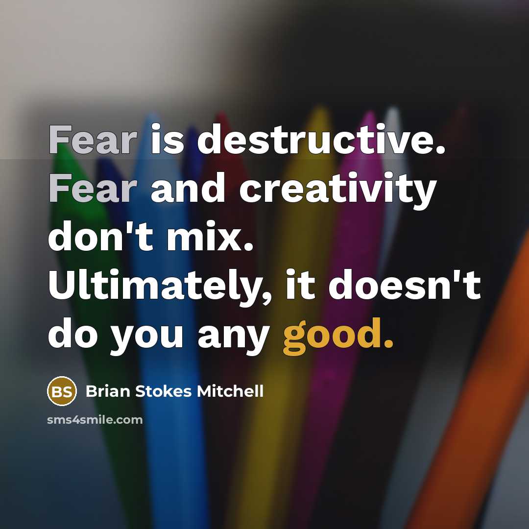 “Fear is destructive. Fear and creativity don't mix. Ultimately, it doesn't do you any good.” quote by Brian Stokes Mitchell