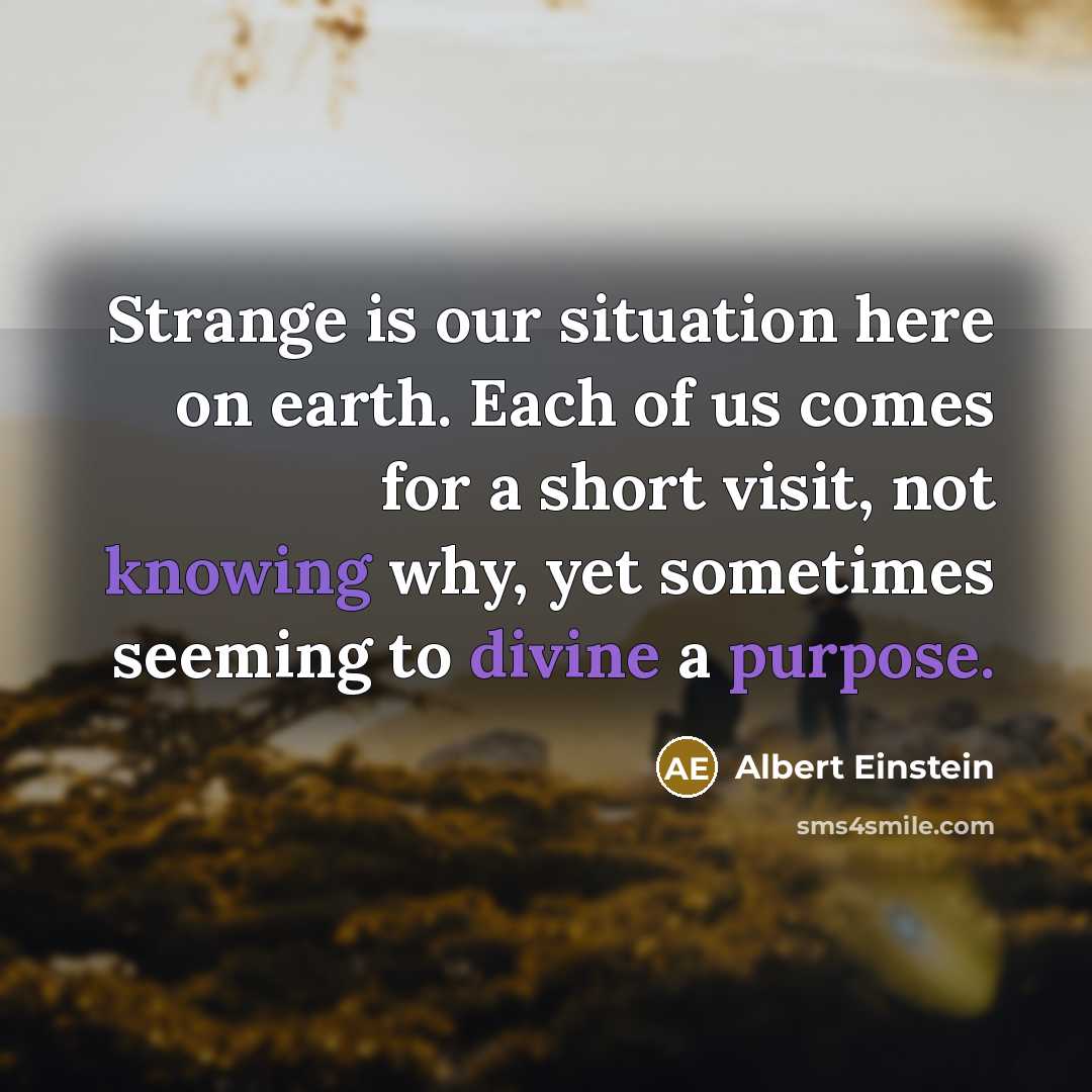 “Strange is our situation here on earth. Each of us comes for a short visit, not knowing why, yet sometimes seeming to divine a purpose.” quote by Albert Einstein