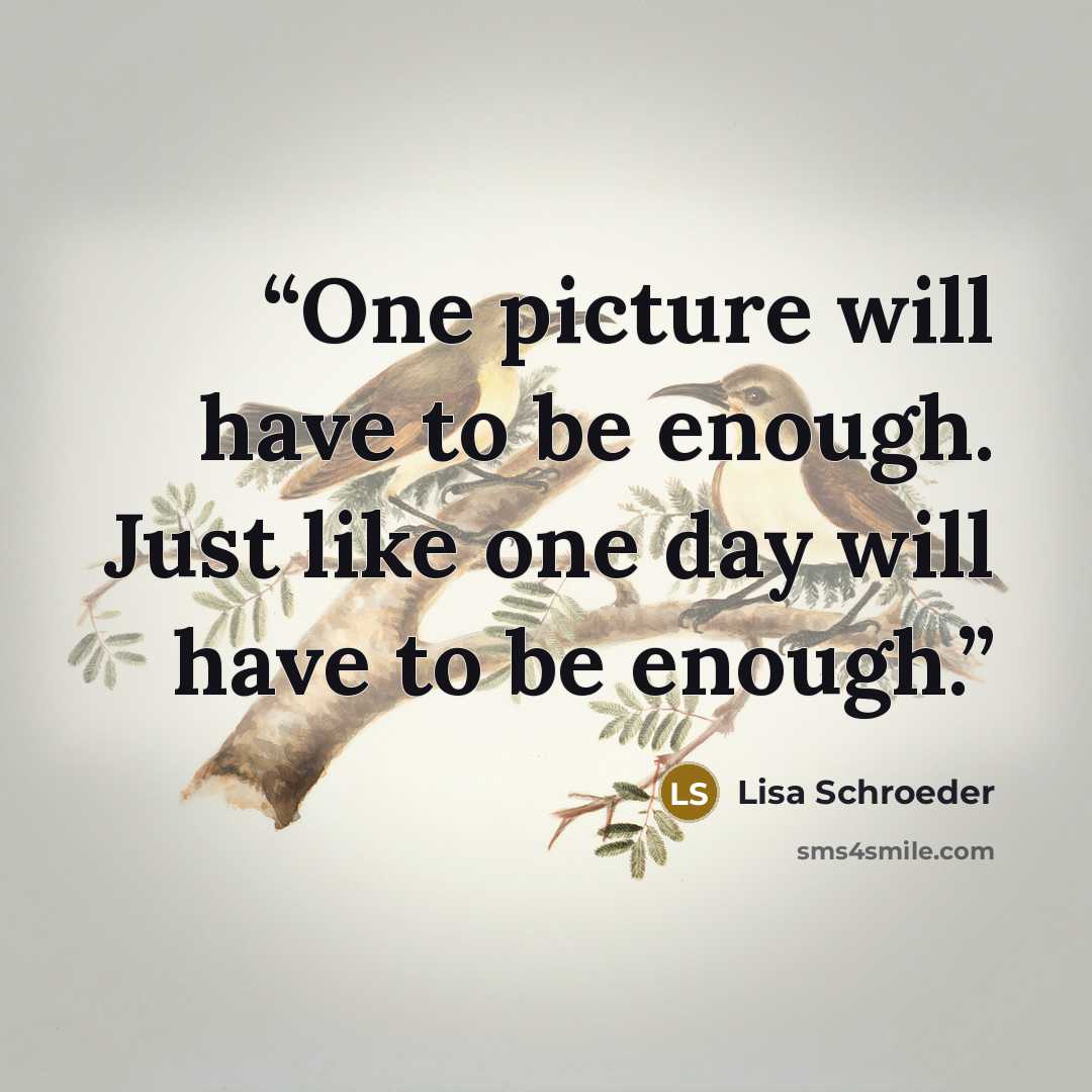 “One picture will have to be enough. Just like one day will have to be enough.” quote by Lisa Schroeder