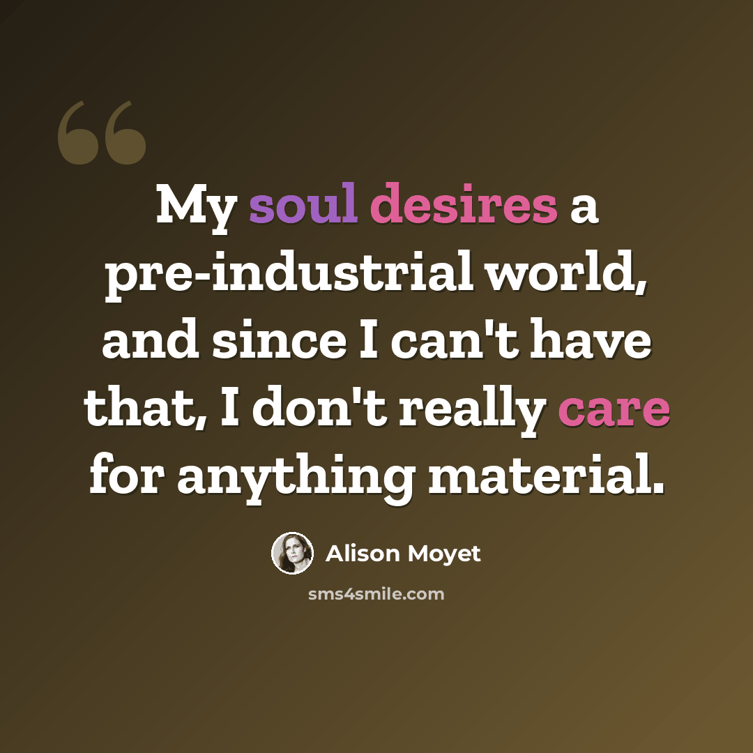 “My soul desires a pre-industrial world, and since I can't have that, I don't really care for anything material.” quote by Alison Moyet