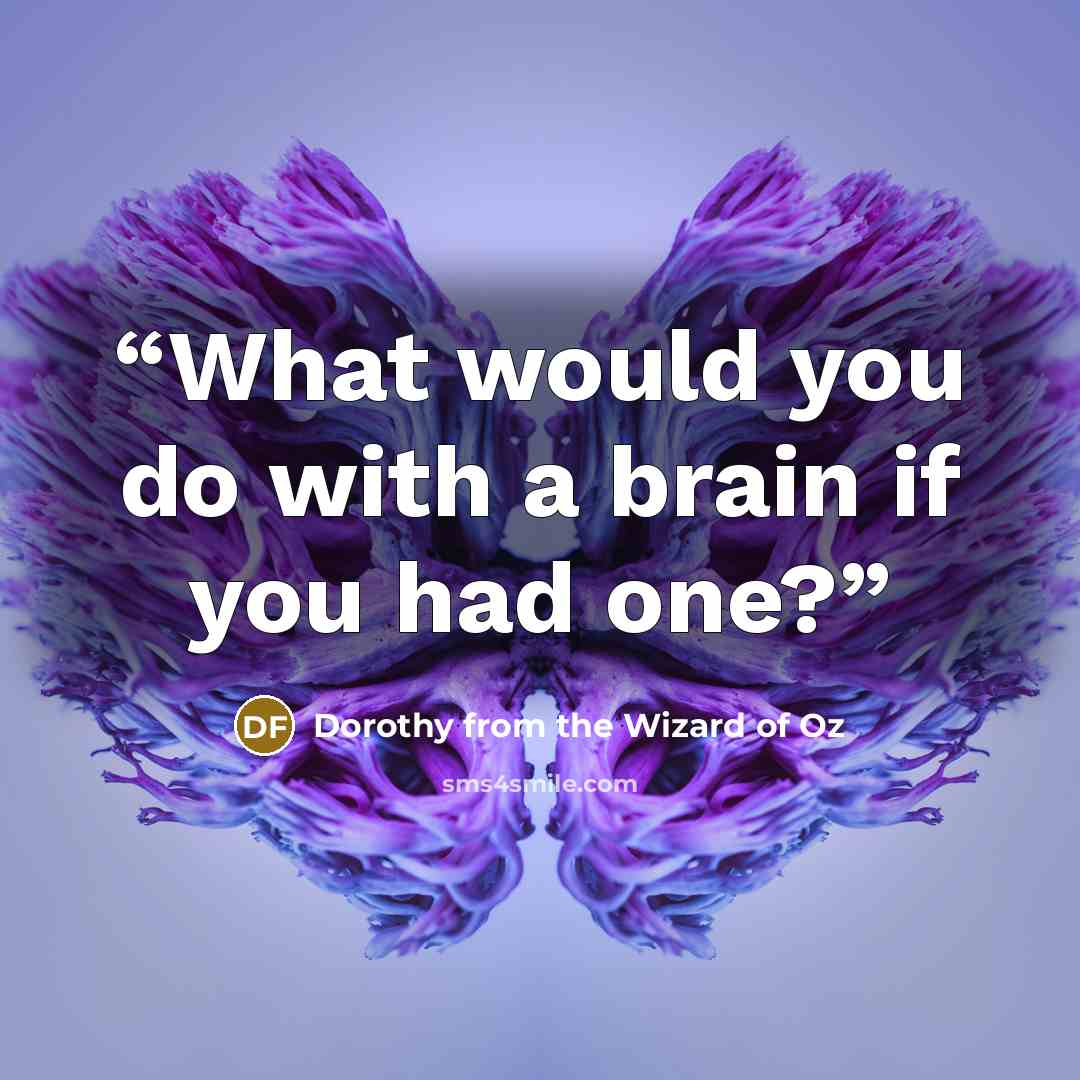 “What would you do with a brain if you had one?” quote by Dorothy from the Wizard of Oz