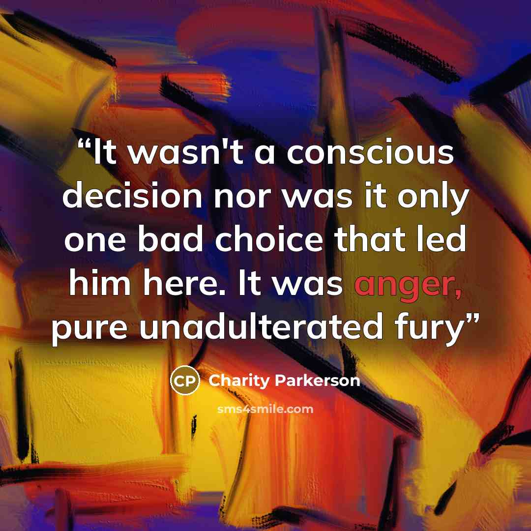 “It wasn't a conscious decision nor was it only one bad choice that led him here. It was anger, pure unadulterated fury” quote by Charity Parkerson