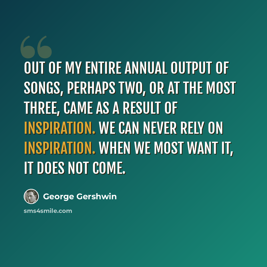 “Out of my entire annual output of songs, perhaps two, or at the most three, came as a result of inspiration. We can never rely on inspiration. When we most want it, it does not come.” quote by George Gershwin