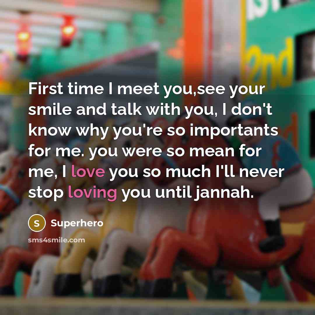 “First time I meet you,see your smile and talk with you, I don't know why you're so importants for me. you were so mean for me, I love you so much I'll never stop loving you until jannah.” quote by Superhero