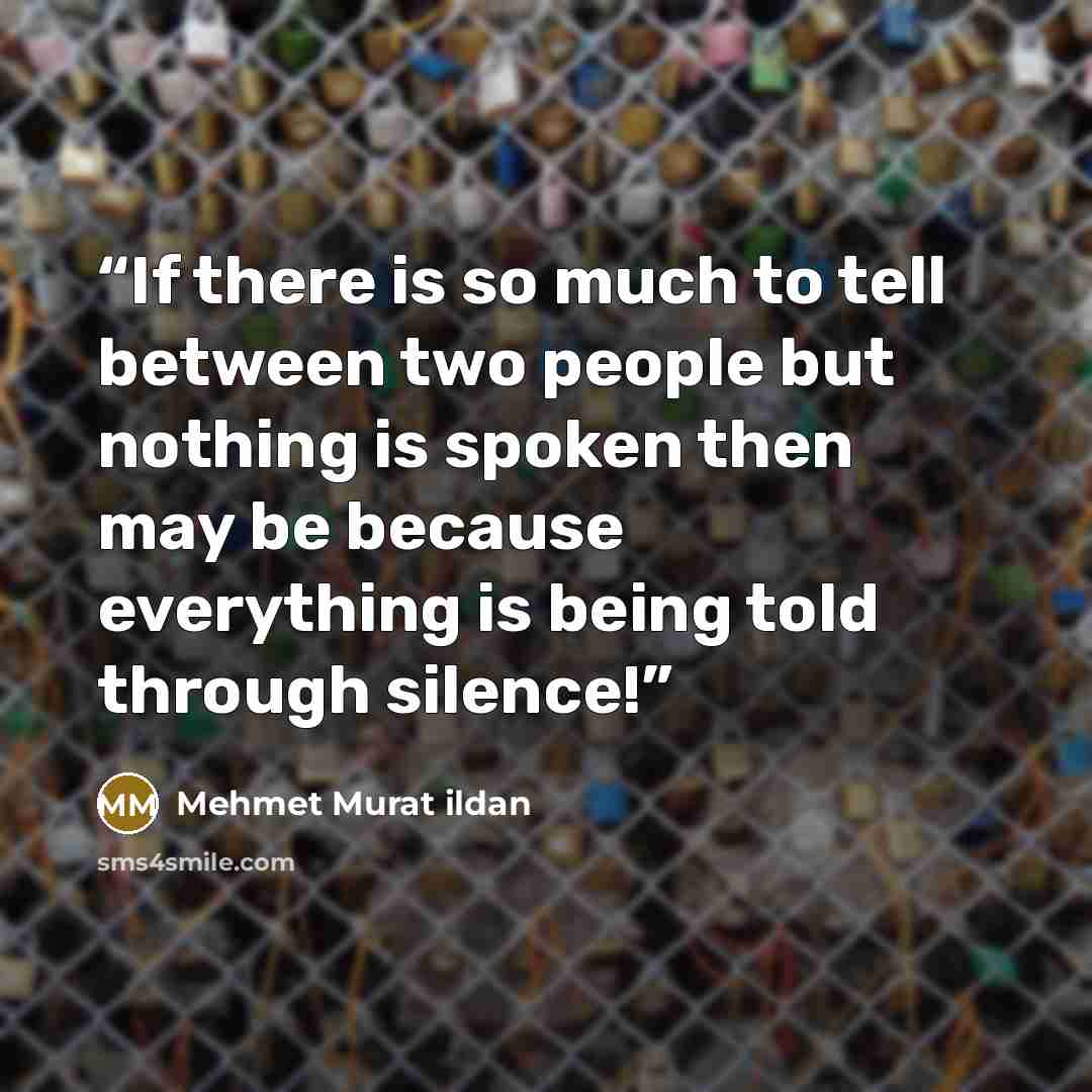 “If there is so much to tell between two people but nothing is spoken then may be because everything is being told through silence!” quote by Mehmet Murat ildan