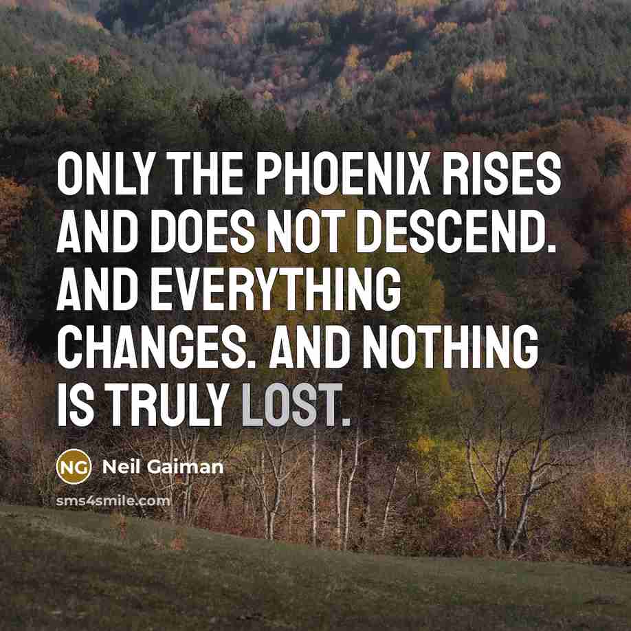 “Only the phoenix rises and does not descend. And everything changes. And nothing is truly lost.” quote by Neil Gaiman