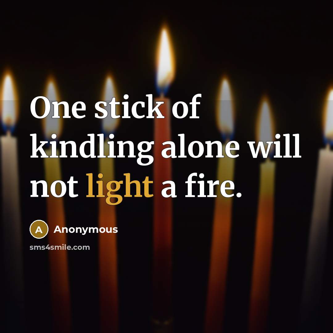 “One stick of kindling alone will not light a fire.” quote by Anonymous