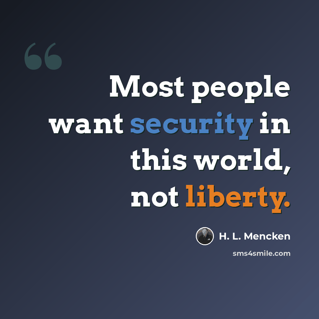 “Most people want security in this world, not liberty.” quote by H. L. Mencken