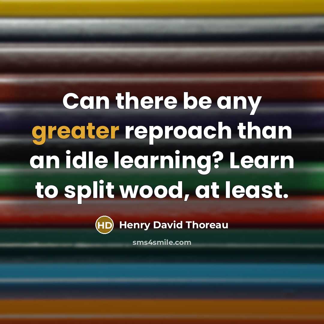 “Can there be any greater reproach than an idle learning? Learn to split wood, at least.” quote by Henry David Thoreau