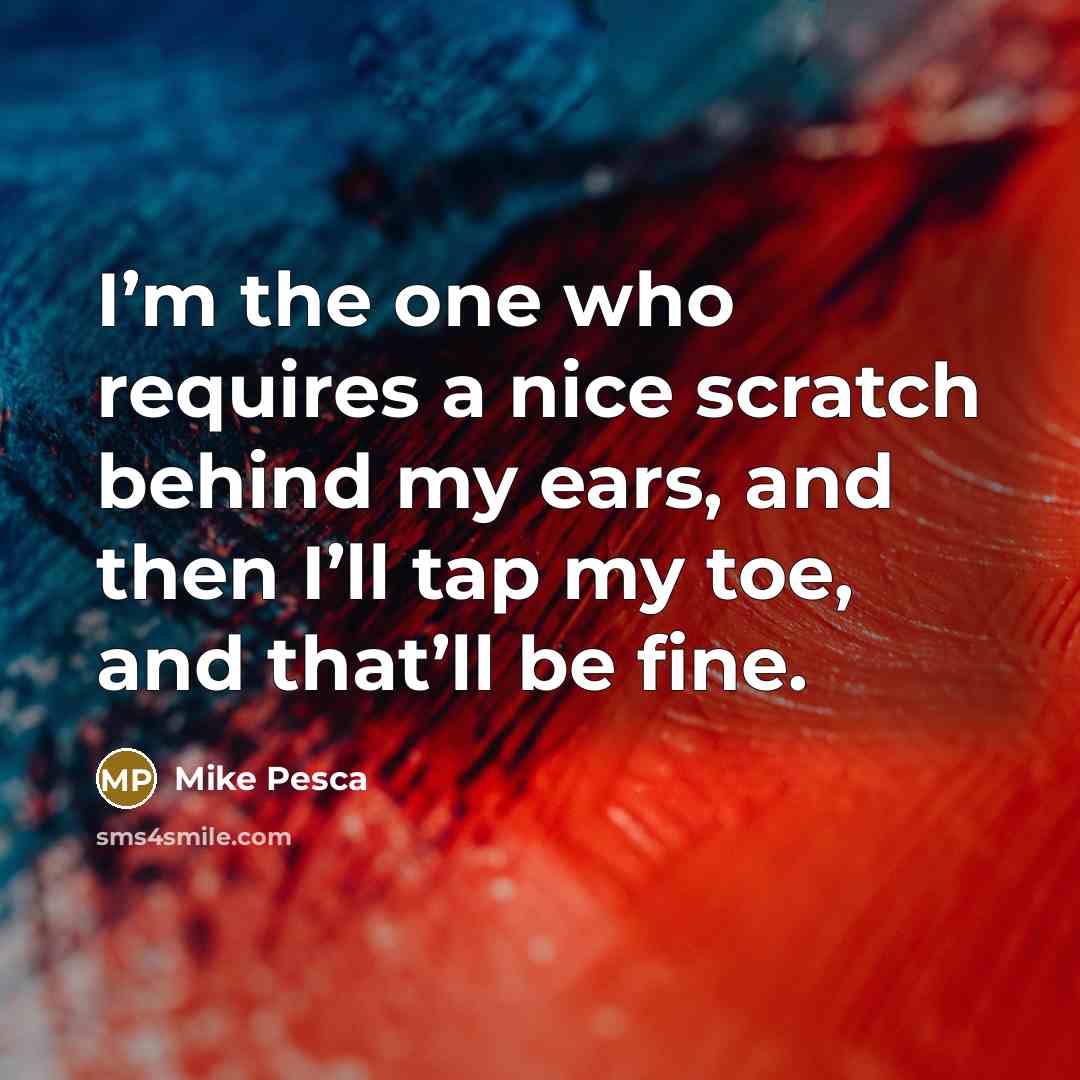 “I’m the one who requires a nice scratch behind my ears, and then I’ll tap my toe, and that’ll be fine.” quote by Mike Pesca
