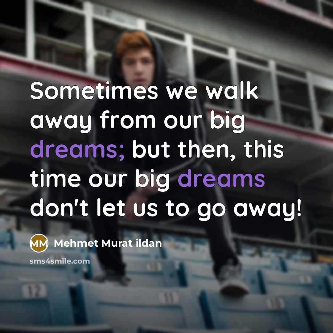 “Sometimes we walk away from our big dreams; but then, this time our big dreams don't let us to go away!” quote by Mehmet Murat Ildan