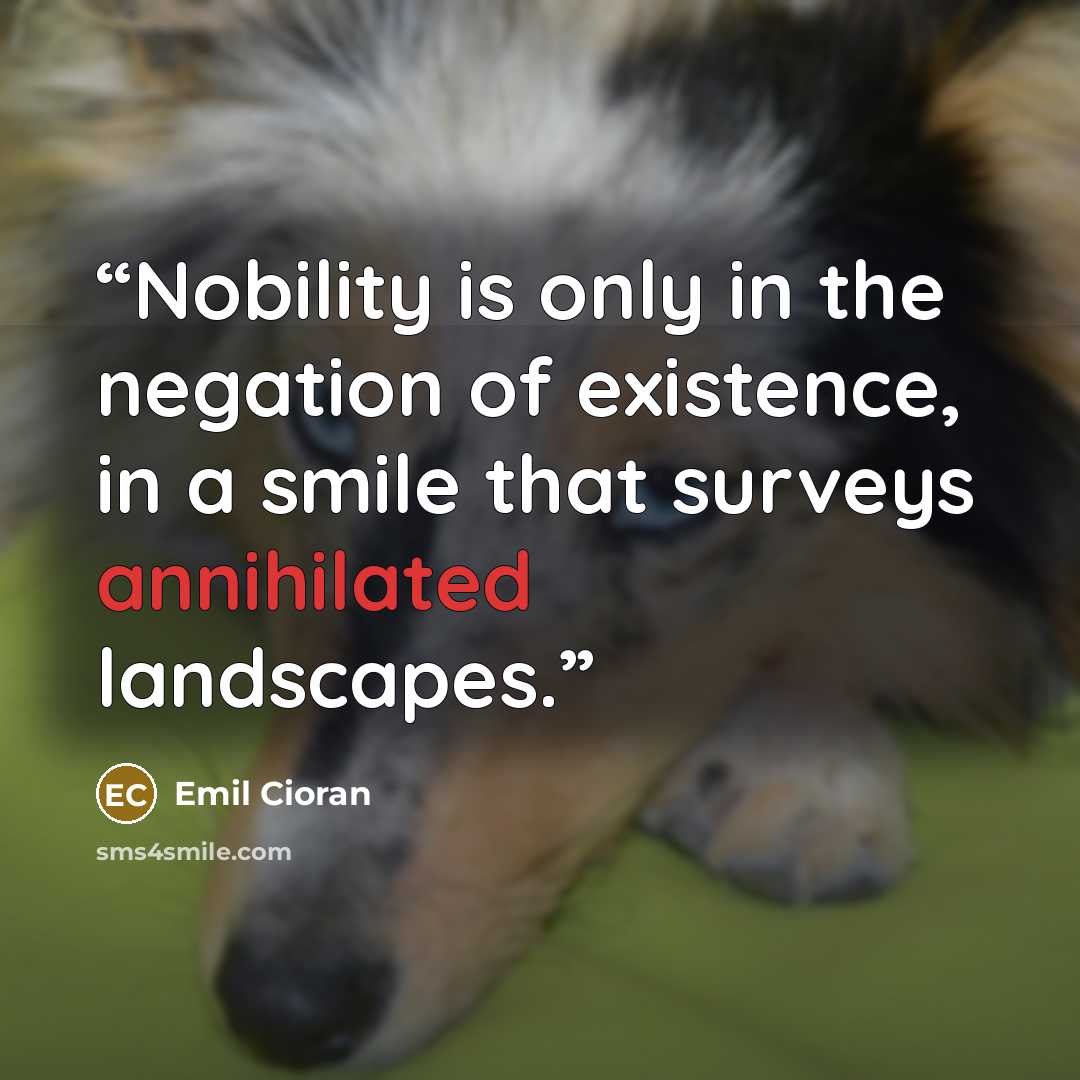 “Nobility is only in the negation of existence, in a smile that surveys annihilated landscapes.” quote by Emil Cioran