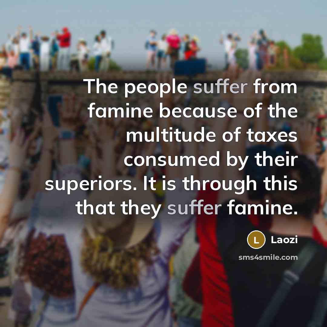 “The people suffer from famine because of the multitude of taxes consumed by their superiors. It is through this that they suffer famine.” quote by Laozi