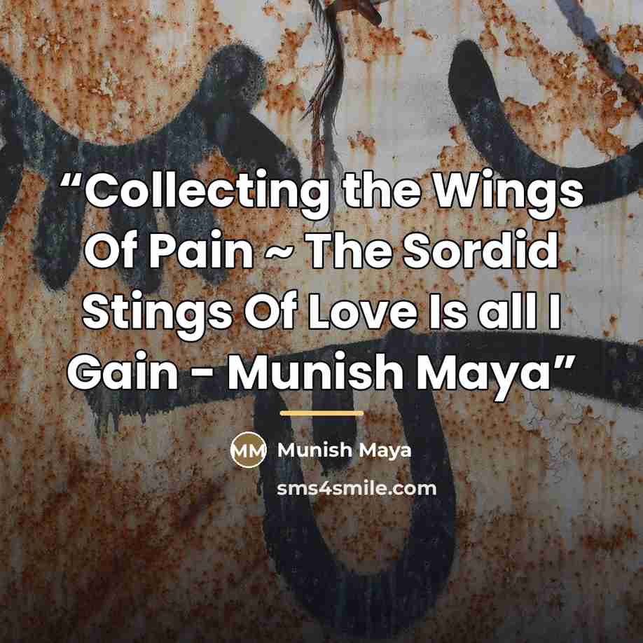 “Collecting the Wings Of Pain ~ The Sordid Stings Of Love Is all I Gain - Munish Maya” quote by Munish Maya