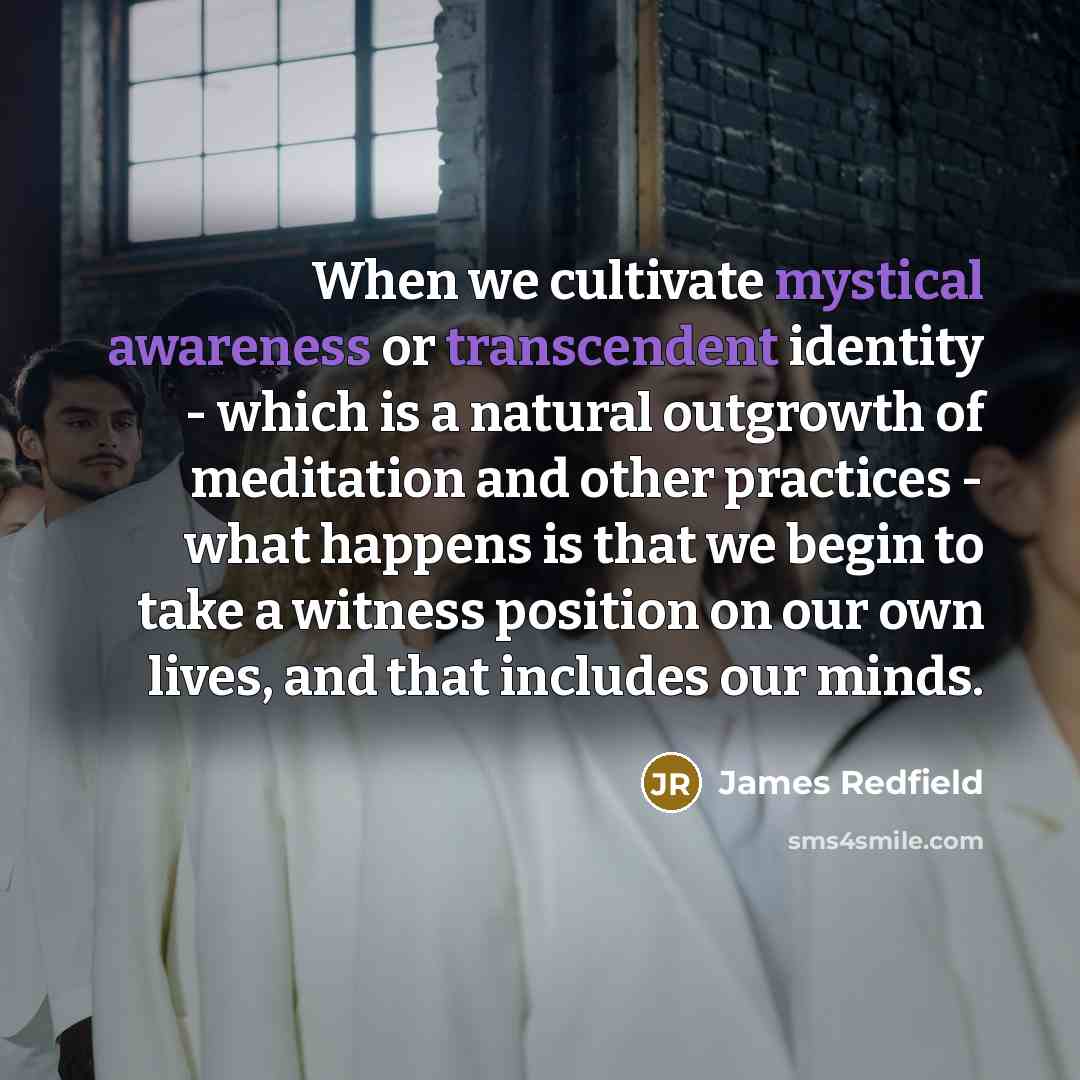 “When we cultivate mystical awareness or transcendent identity - which is a natural outgrowth of meditation and other practices - what happens is that we begin to take a witness position on our own lives, and that includes our minds.” quote by James Redfield