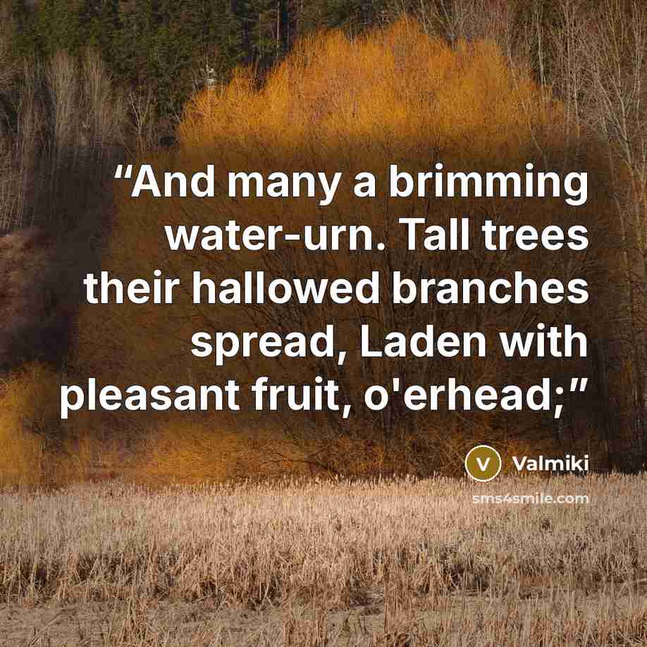 “And many a brimming water-urn. Tall trees their hallowed branches spread, Laden with pleasant fruit, o'erhead;” quote by Vālmīki