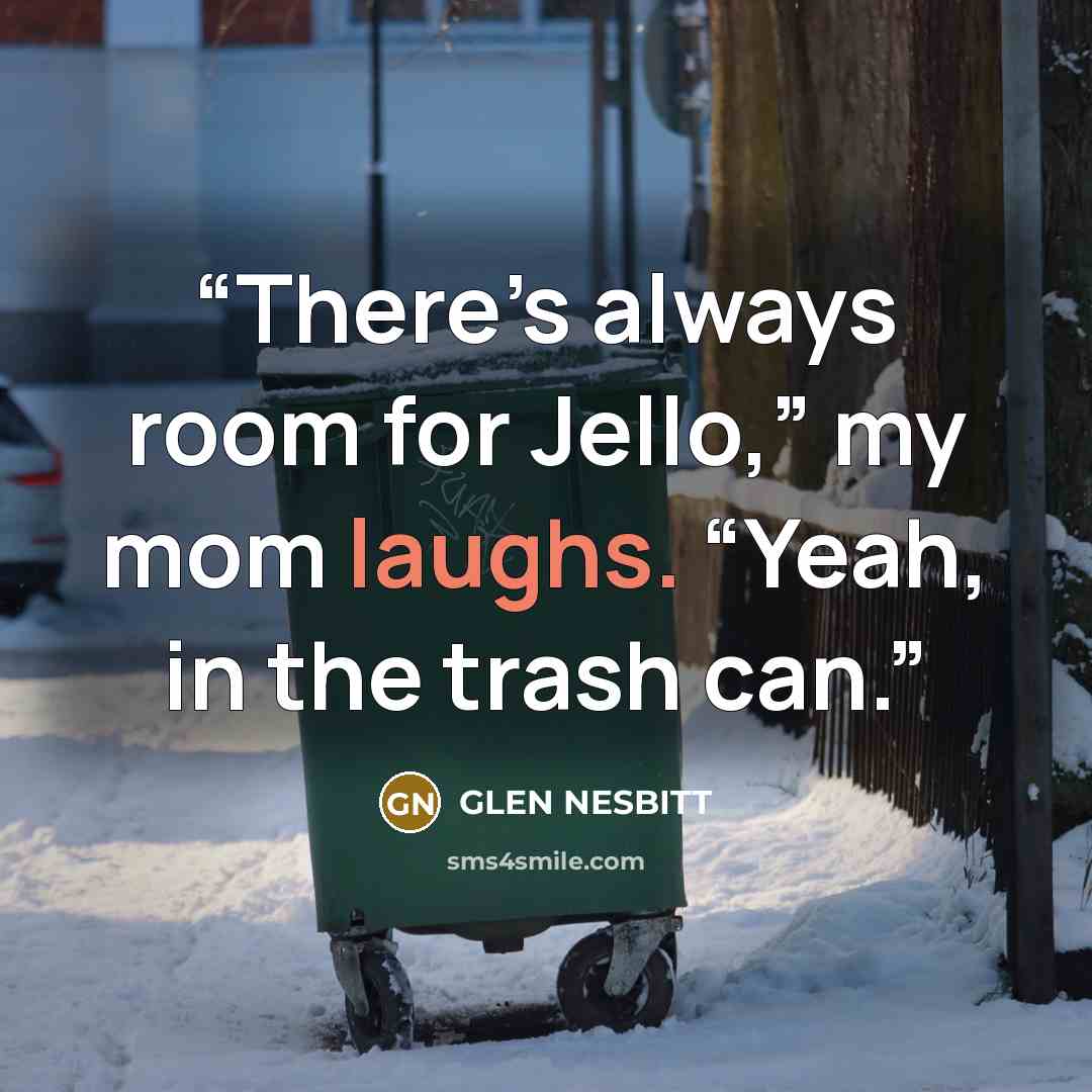 “There’s always room for Jello,” my mom laughs. “Yeah, in the trash can.” quote by GLEN NESBITT