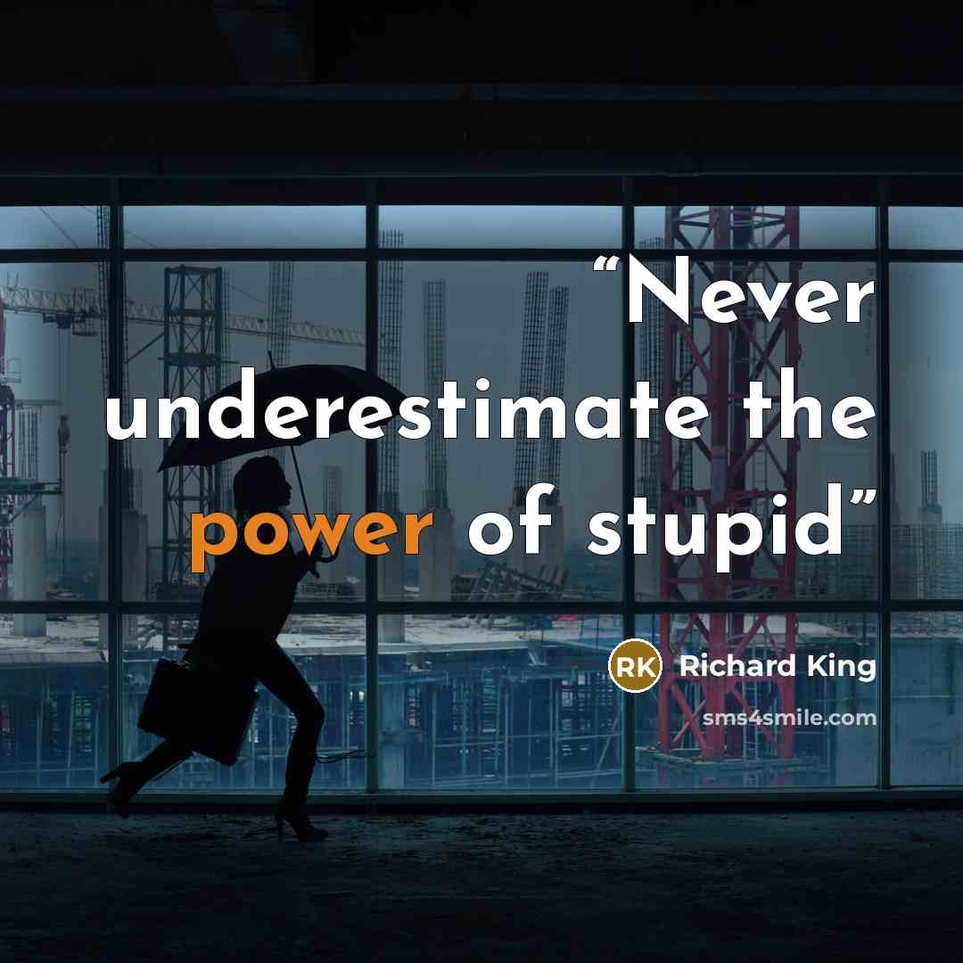“Never underestimate the power of stupid” quote by Richard King