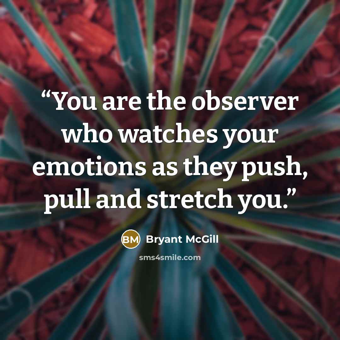 “You are the observer who watches your emotions as they push, pull and stretch you.” quote by Bryant McGill