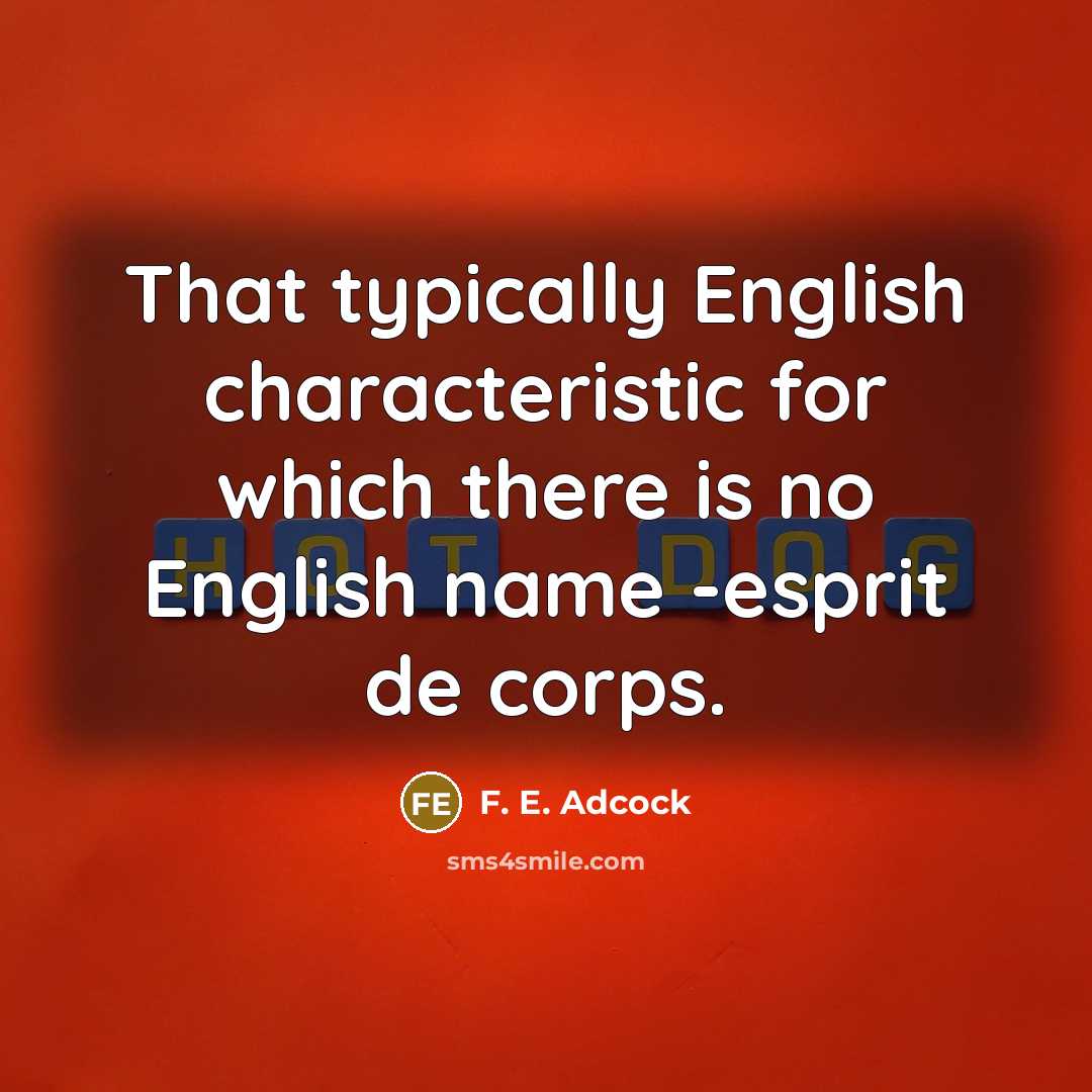 “That typically English characteristic for which there is no English name -esprit de corps.” quote by F. E. Adcock