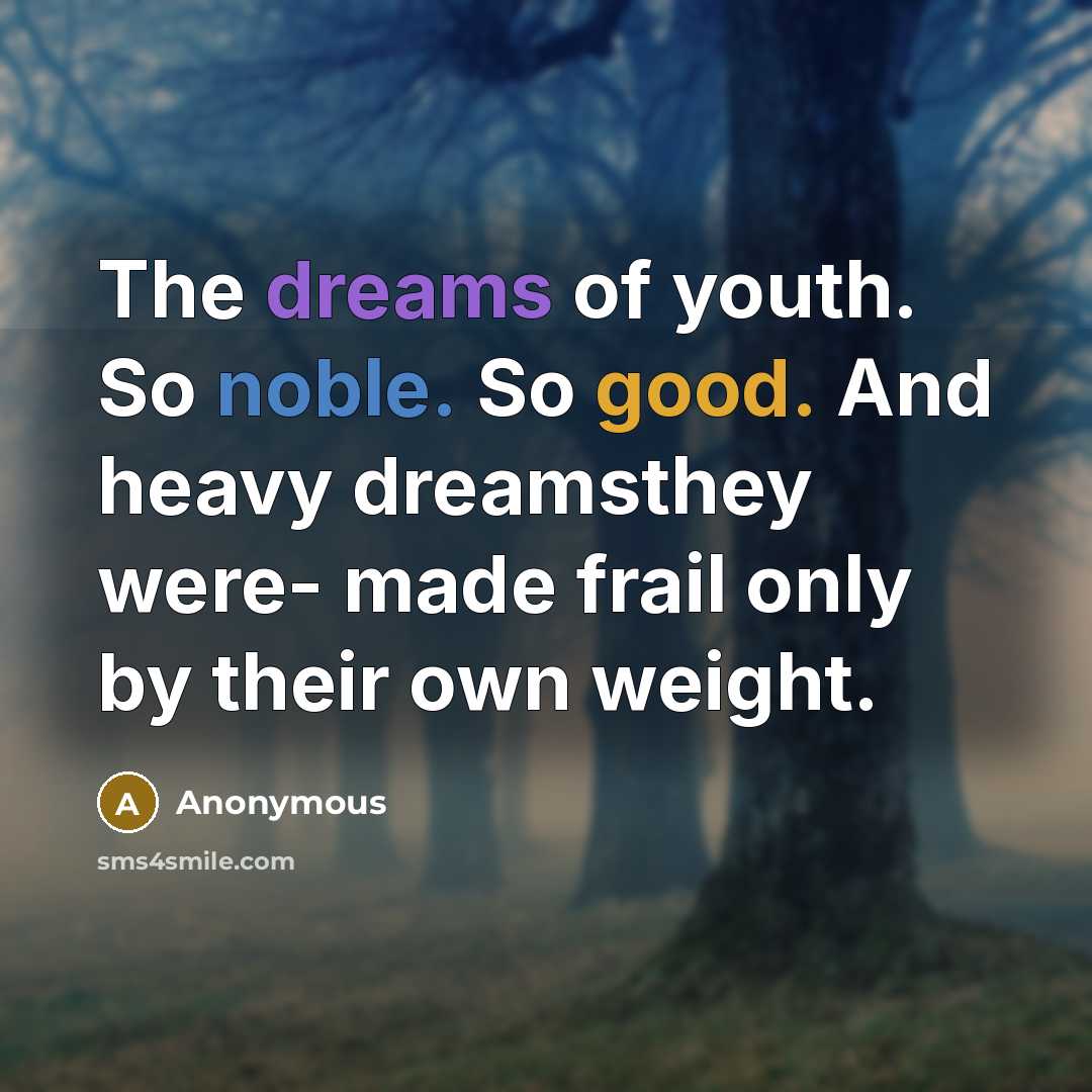 “The dreams of youth. So noble. So good. And heavy dreamsthey were- made frail only by their own weight.” quote by Anonymous